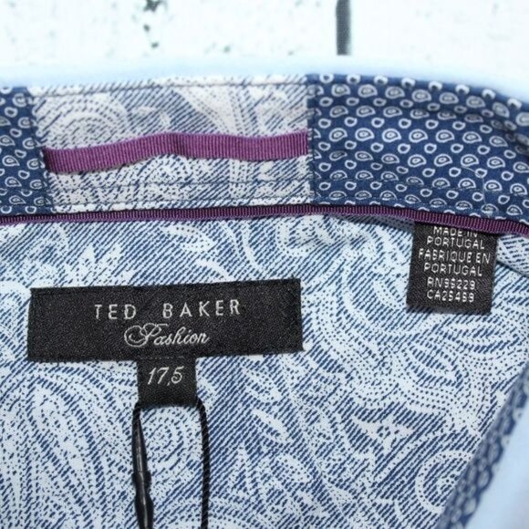 NWT Ted Baker London 17.5 Blue French Cuff Paisley Collar Office Dress Shirt - Picture 6 of 8